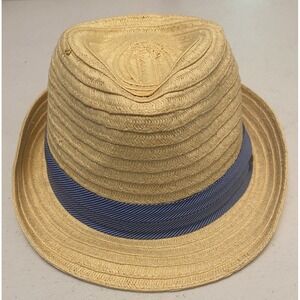Peter Grimm Natural 100% Paper Fedora Hat Blue Band Beige L/XL Cruise Resort